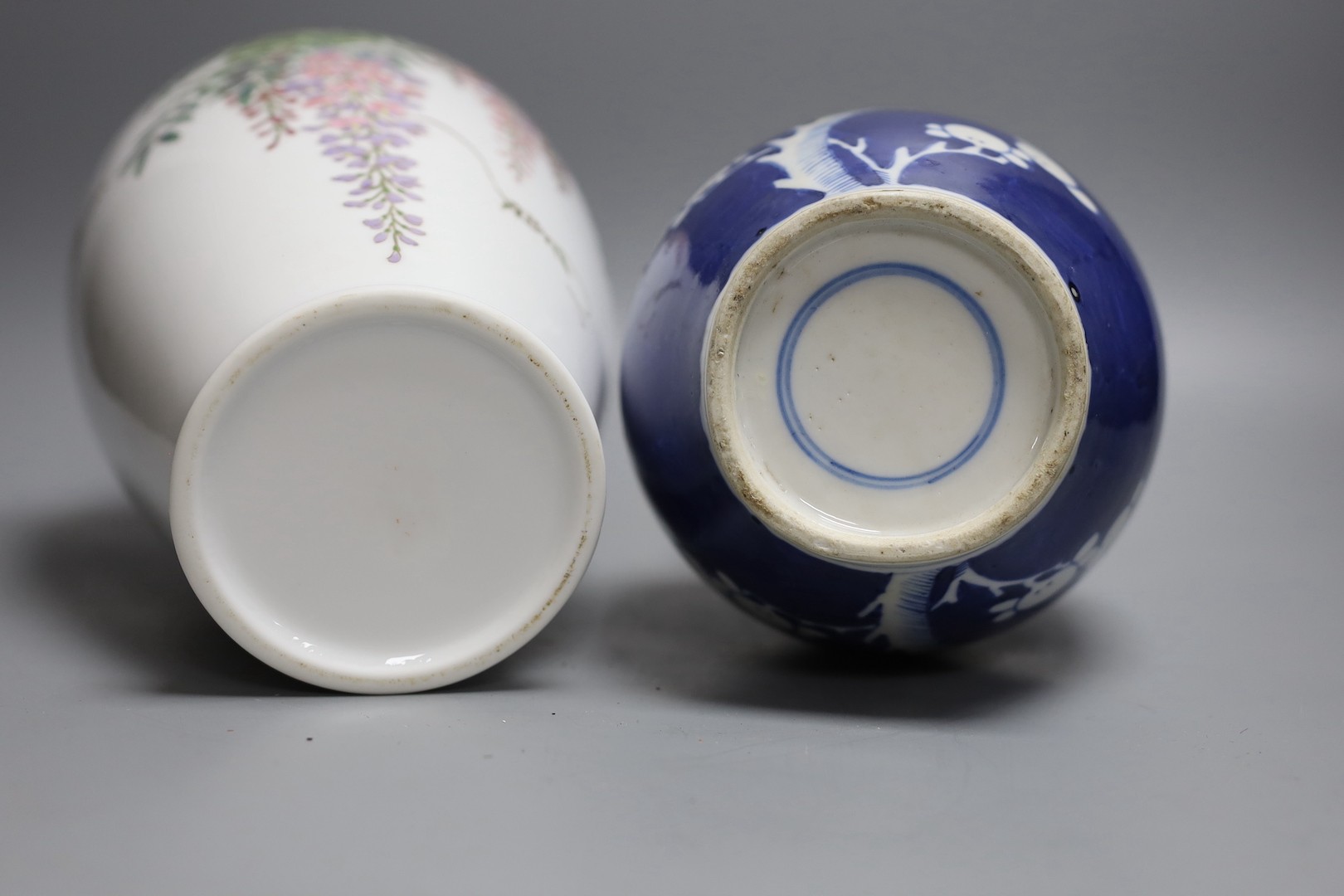 Three Chinese ceramic vases, tallest 30cm, and a small jardiniere